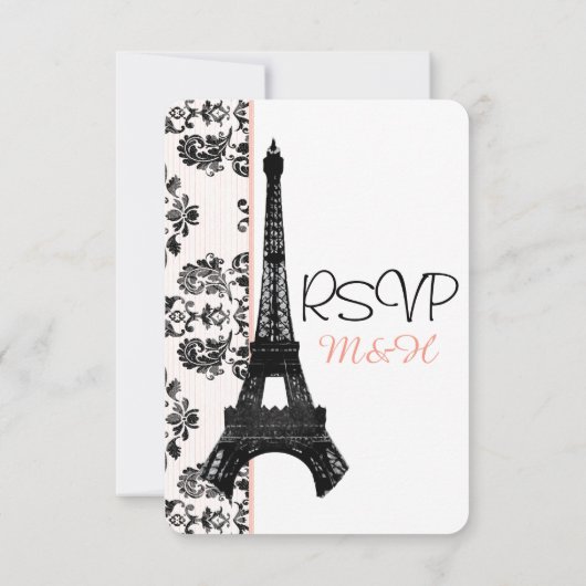 ピンクパリジャンエッフェルタワーRSVP結婚ズカード 出欠カード (裏面)