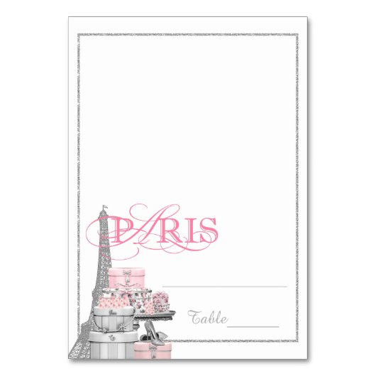 ピンクパリテンテッドエスコートカード テーブルナンバー (正面)