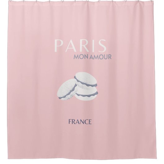 ピンクパリトラベルアートパステル名門私立校風のマカロン シャワーカーテン (正面)