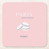 ピンクパリトラベルアートパステル名門私立校風のマカロン スクエアペーパーコースター (正面)