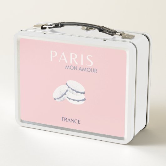 ピンクパリトラベルアートパステル名門私立校風のマカロン メタルランチボックス (裏面)