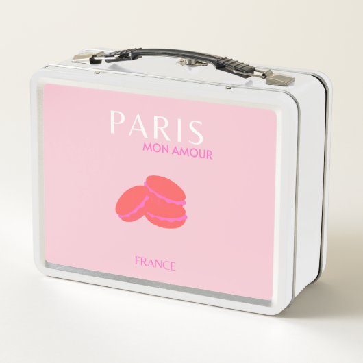 ピンクパリトラベルアート名門私立校風のマカロン メタルランチボックス (裏面)