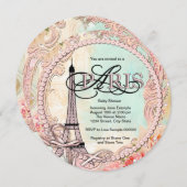 ピンクパリベビーシャワー招待状 招待状 (正面/裏面)