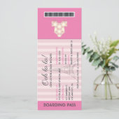 ピンクパリボーディングパスベビーシャワー招待状 招待状 (スタンド正面)