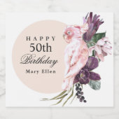 ピンクパロットボホトロピカル50誕生日 スパークリングワインラベル (シングルラベル)