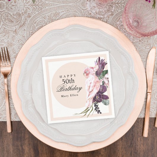 ピンクパロットボホボタニカル50誕生日 スタンダードカクテルナプキン