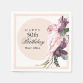 ピンクパロットボホボタニカル50誕生日 スタンダードカクテルナプキン (正面)