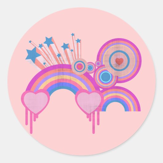 ピンクパンクの虹の星と螺旋 ラウンドシール (正面)