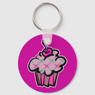 ピンクパンクスカルクロスボーンズのカップケーキ キーホルダー