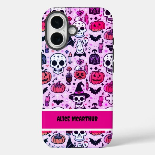 ピンクパンクハロウィーントリックオアトリート名前をカスタムする Case-Mate iPhoneケース (裏面)