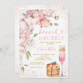 ピンクパンケーキワインブランチバブリーブライダルシャワー 招待状 (正面/裏面)
