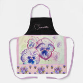 ピンクパンシーパンジー水彩花フローラアート エプロン (正面)
