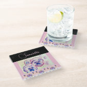 ピンクパンシーパンジー水彩花フローラアート ガラスコースター (アングル)