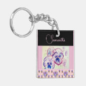 ピンクパンシーパンジー水彩花フローラアート キーホルダー (正面左)