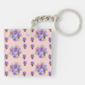 ピンクパンシーパンジー水彩花フローラアート キーホルダー (裏面)