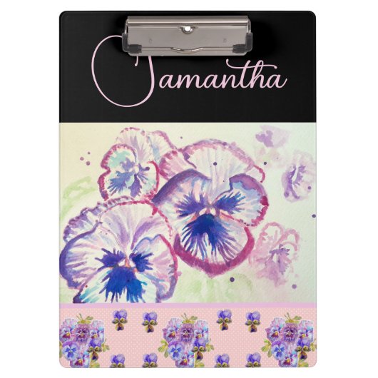 ピンクパンシーパンジー水彩花フローラアート クリップボード (正面)