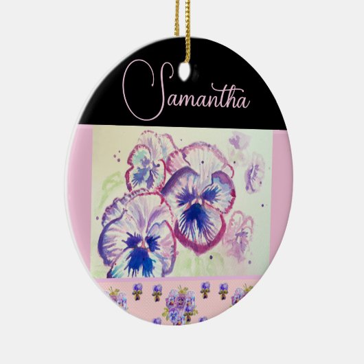 ピンクパンシーパンジー水彩花フローラアート セラミックオーナメント (右)