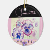 ピンクパンシーパンジー水彩花フローラアート セラミックオーナメント (左)