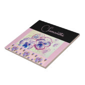 ピンクパンシーパンジー水彩花フローラアート タイル (側面)