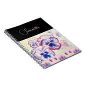 ピンクパンシーパンジー水彩花フローラアート ノートブック (右側)