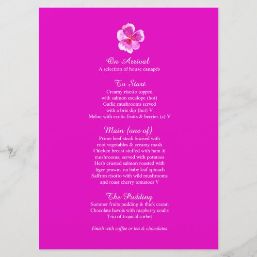 ピンクパンジーの花リース結婚アートのメニュー メニュー (裏面)