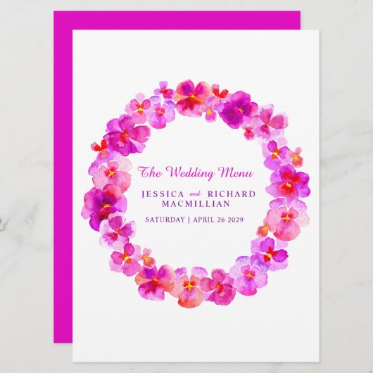 ピンクパンジーの花リース結婚アートのメニュー メニュー (正面/裏面)