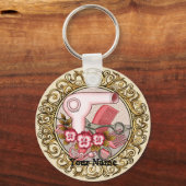 ピンクパンジーファンシービューティシアンキーチェーン キーホルダー (正面)