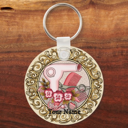 ピンクパンジーファンシービューティシアンキーチェーン キーホルダー (正面)