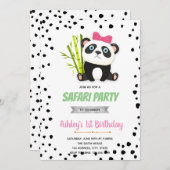 ピンクパンダの誕生日の招待 サンキューカード (正面/裏面)