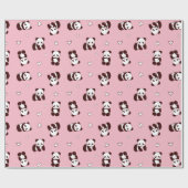 ピンクパンダハートラッピング紙 ラッピングペーパー (フラット)