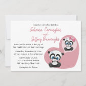 ピンクパンダ·テディ·ベアーズ·ハート·結婚漫画 招待状 (正面)