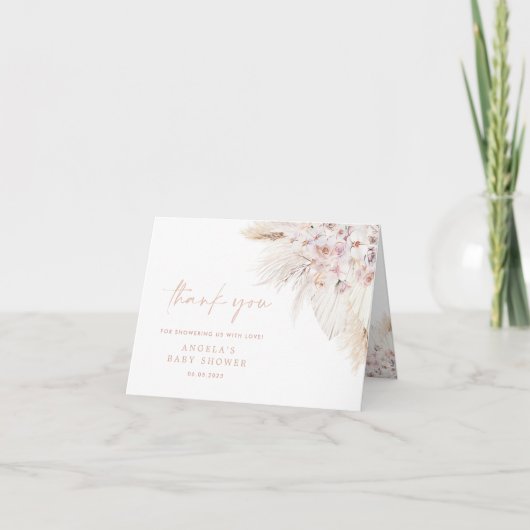 ピンクパンパスグラスガールベビーシャワーサンキューカード サンキューカード (正面)