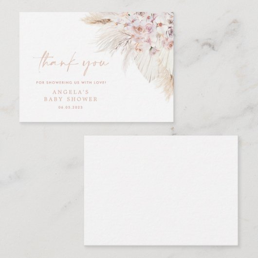 ピンクパンパスグラスガールベビーシャワーサンキューカード ノートカード (正面/裏面)
