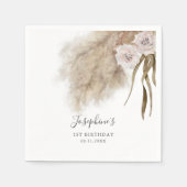 ピンクパンパスグラスバースデーパーティナプキンス スタンダードカクテルナプキン (正面)