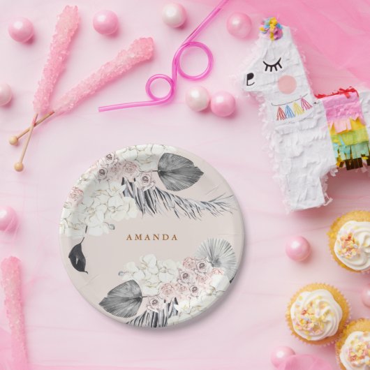 ピンクパンパスグラスフローラウェディングシャワーパーティー ペーパープレート (パーティー)