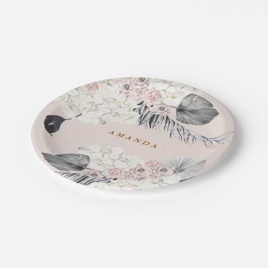 ピンクパンパスグラスフローラウェディングシャワーパーティー ペーパープレート (アングル)