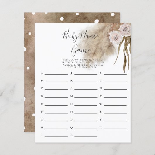 ピンクパンパスグラスベビー名シャワーゲーム (正面/裏面)