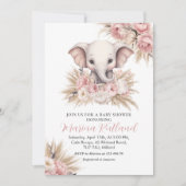 ピンクパンパスグラスボホエレファントガールベビーシャワー 招待状 (正面)