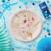 ピンクパンパスグラスボホフローラベビーガールシャワー ペーパープレート (パーティー)