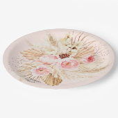 ピンクパンパスグラスボホフローラベビーガールシャワー ペーパープレート (アングル)