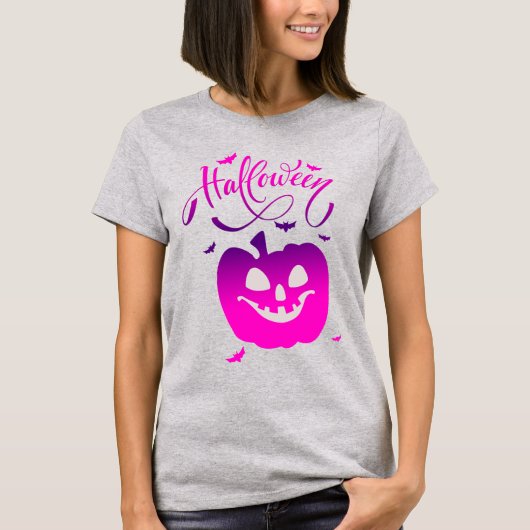 ピンクパンプキンおもしろい顔ハロウィーン Tシャツ (正面)