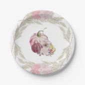 ピンクパンプキンアンドパンパスグラスリース ペーパープレート (正面)