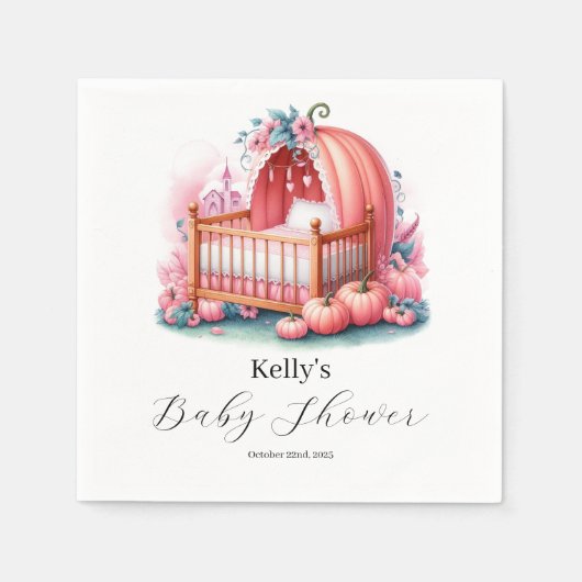 ピンクパンプキンウォーターカラー秋&秋 スタンダードカクテルナプキン (正面)