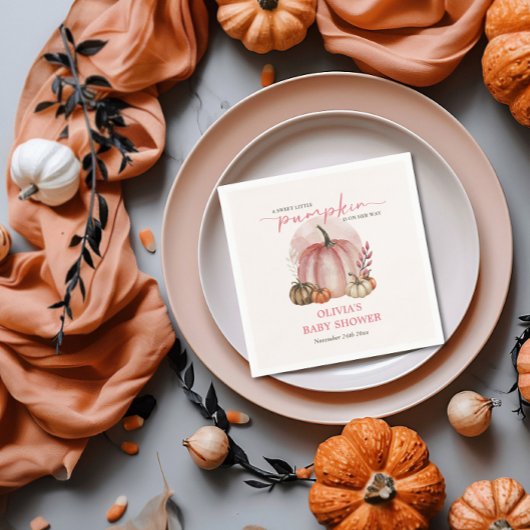 ピンクパンプキンオンザウェイガールベビーシャワー紙 スタンダードカクテルナプキン