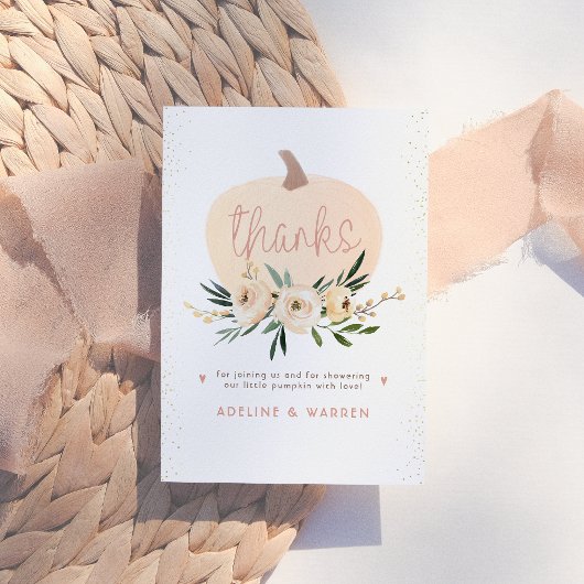 ピンクパンプキンカップル赤ちゃんシャワーピンク感謝してい金ゴールド サンキューカード