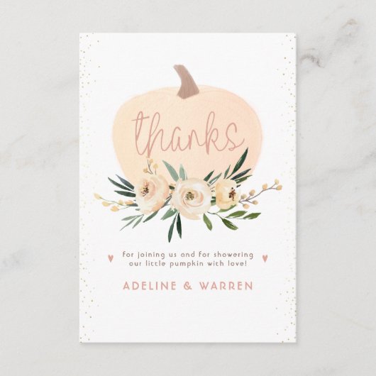 ピンクパンプキンカップル赤ちゃんシャワーピンク感謝してい金ゴールド サンキューカード (正面)