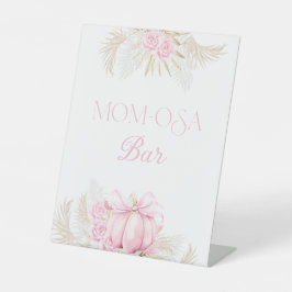 ピンクパンプキンガールフローラボウベビーシャワーバー 台座サイン