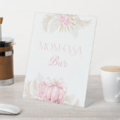 ピンクパンプキンガールフローラボウベビーシャワーバー 台座サイン (インサイチュ)