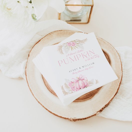 ピンクパンプキンガールフローラボウベビーシャワー スタンダードカクテルナプキン
