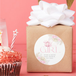 ピンクパンプキンガールフローラボウベビーシャワー ラウンドシール